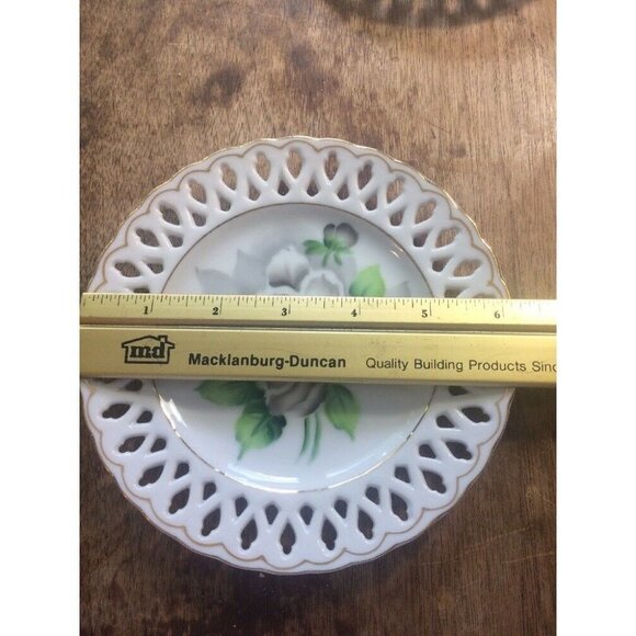 Sphinx Porcelain Plates Reticulated Handpainted Floral 6.25” Set Of 2 Japan Vtg - Picture 10 of 11